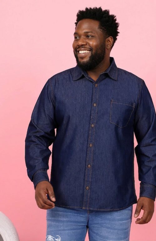 Men Plus Size Comorosia Blue Solid Casual Shirt