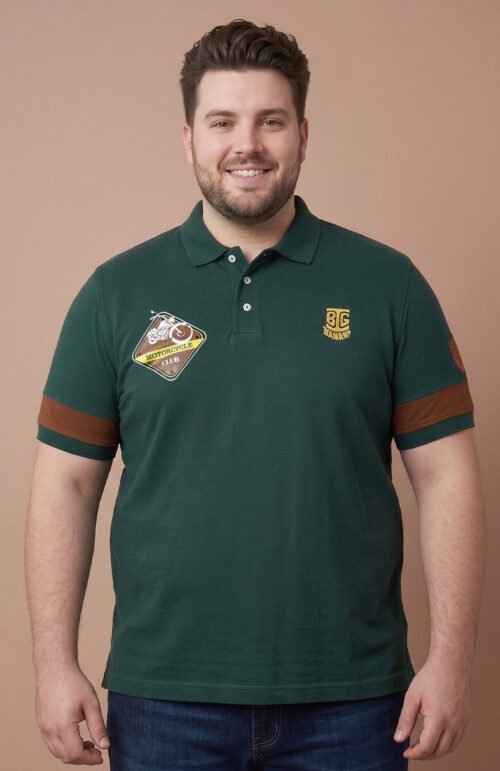 Men Plus Size Sprouting Bottle Green Colorblock Polo