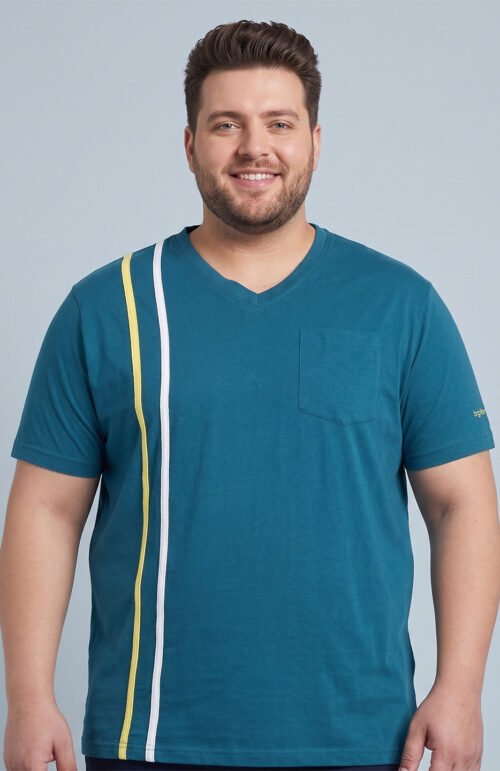 Men Plus Size Tryout Teal Solid V-Neck