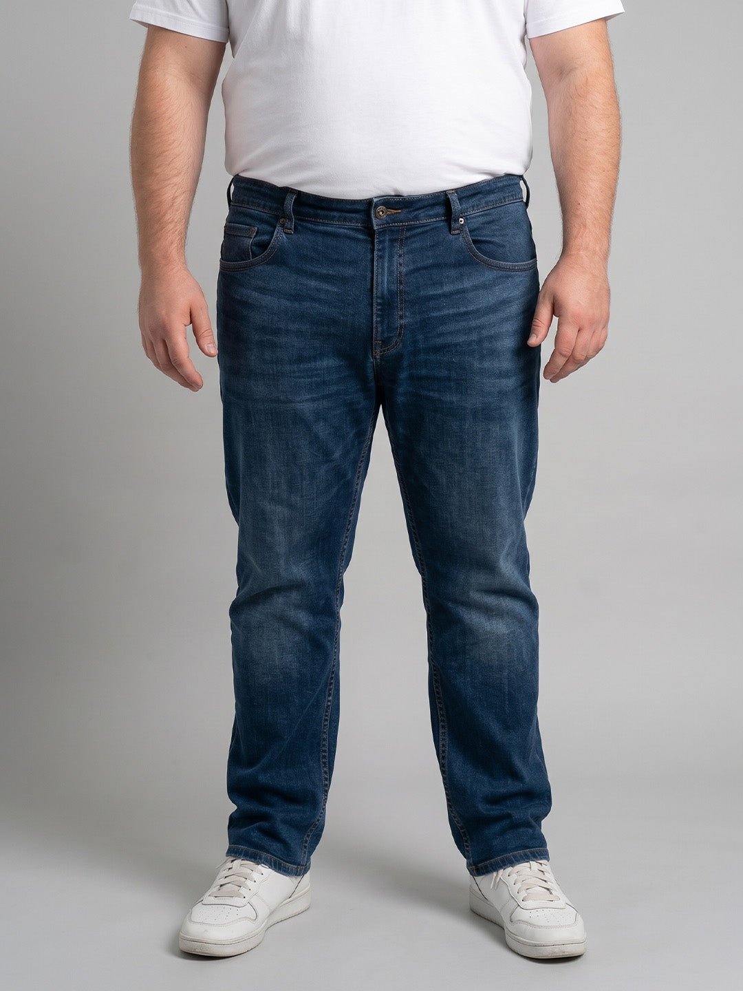 Men Plus Size Dexvion Navy Blue Tinted Wash Jeans