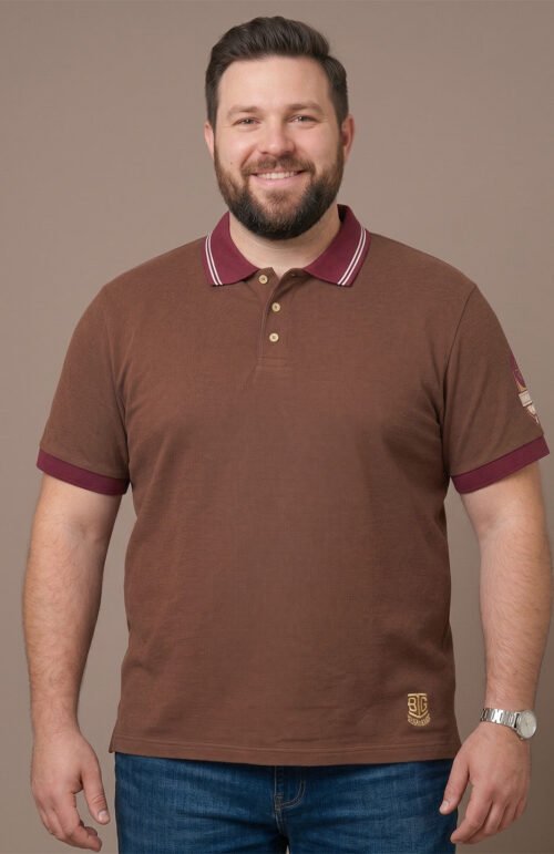 Men Plus Size Oatmeal Beige Solid Polo