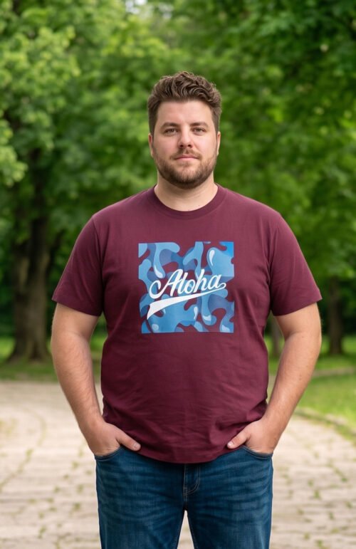 Men Plus Size Ripples Maroon Printed Round Neck