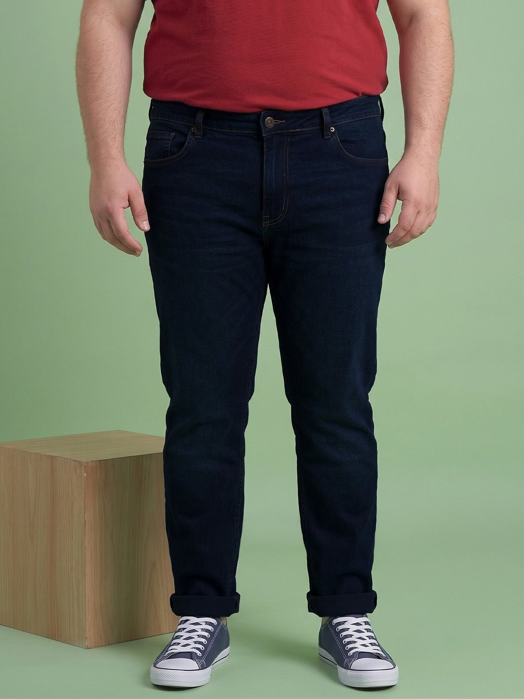Men Plus Size Karbonix Navy Blue Tinted Wash Jeans