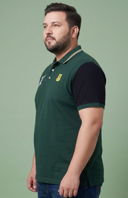 Men Plus Size Juvenile Bottle Green Colorblock Polo
