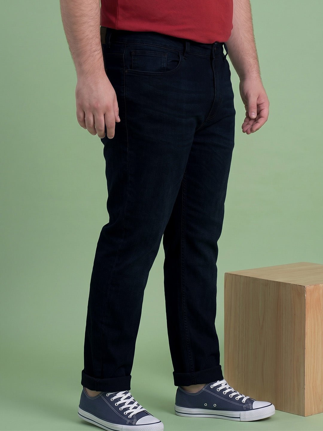 Men Plus Size Karbonix Navy Blue Tinted Wash Jeans - Image 2