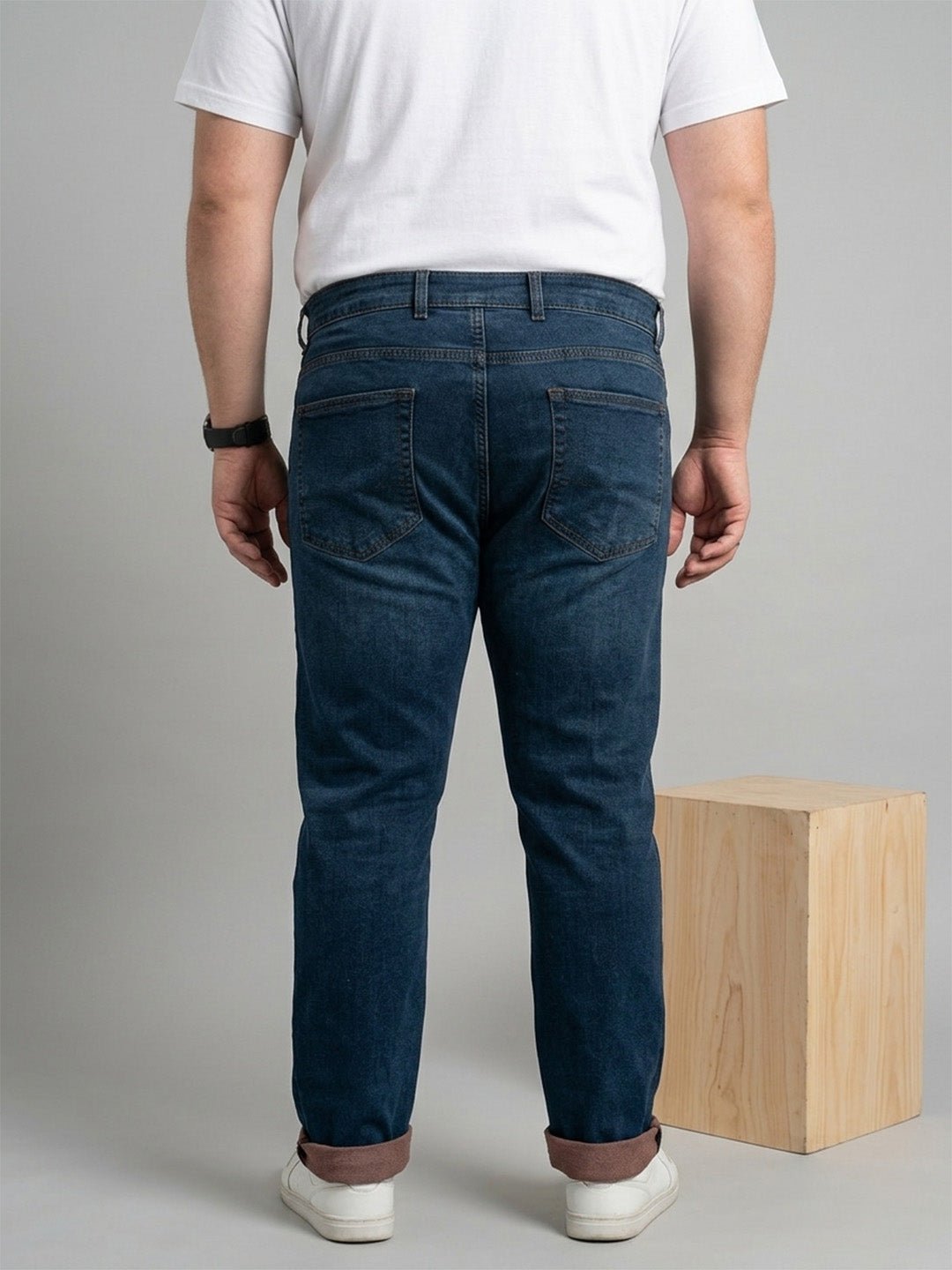 Men Plus Size Dexvion Navy Blue Tinted Wash Jeans - Image 3