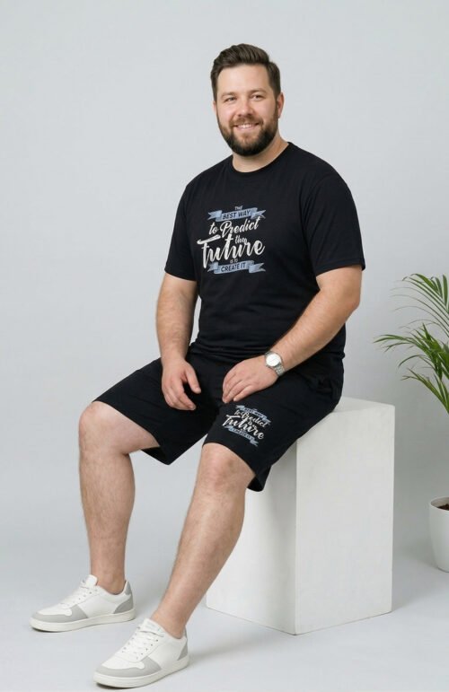 Men Plus Size Destiny Black Printed Co-Ords