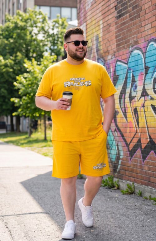 Men Plus Size Renegade Yellow Printed Co-Ords