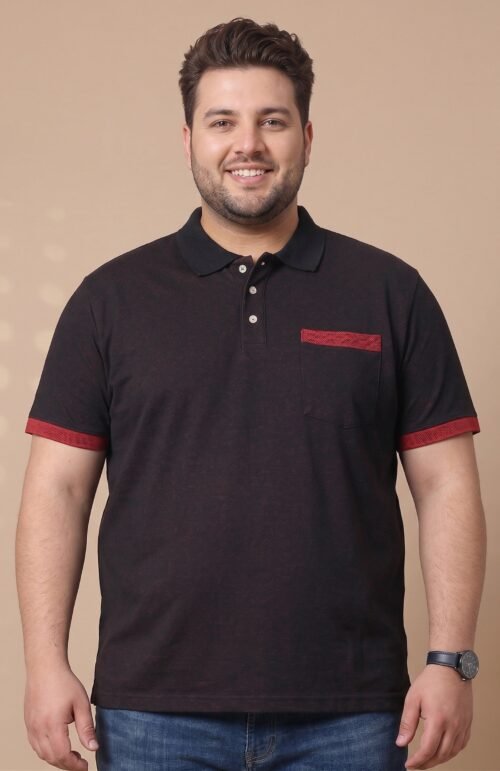 Men Plus Size Inklike Black Solid Polo