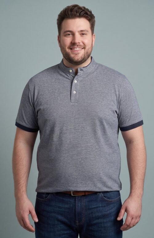 Men Plus Size Embellish Blue Solid Henley