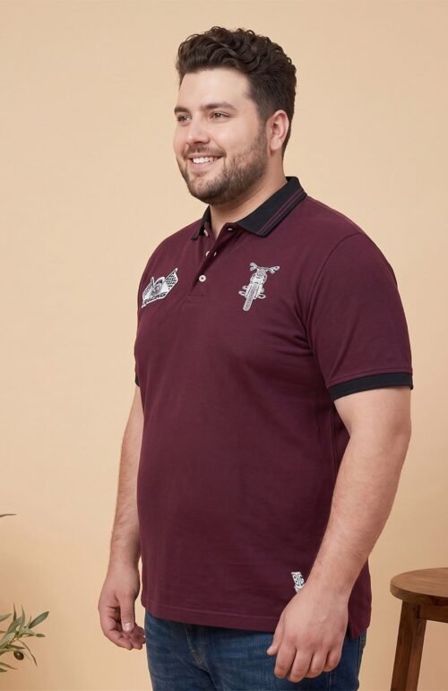 Men Plus Size Forsake Maroon Printed Polo