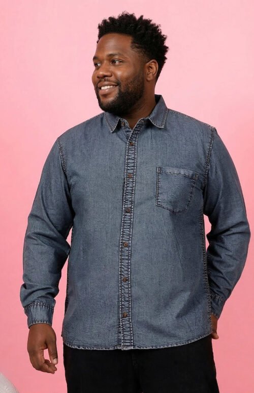 Men Plus Size Nebrasko Blue Solid Casual Shirt