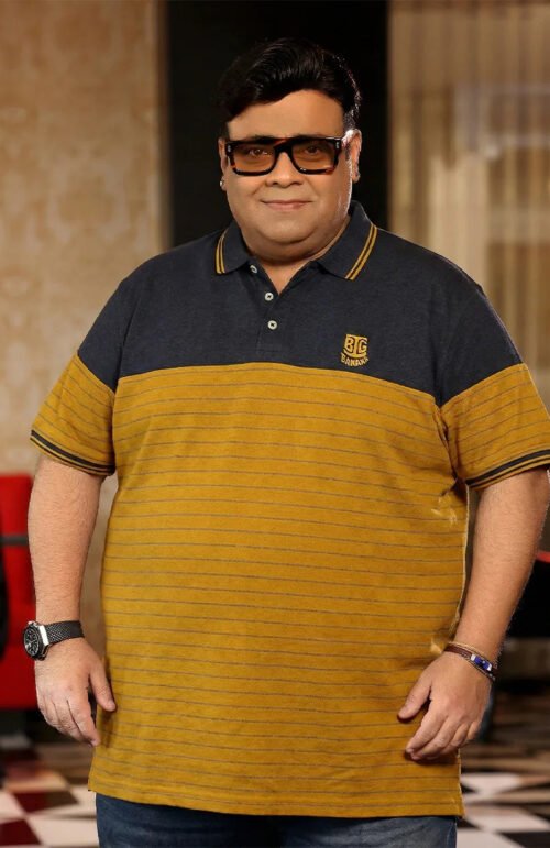 Men Plus Size Propulse-Yellow Colorblock Polo Tshirt