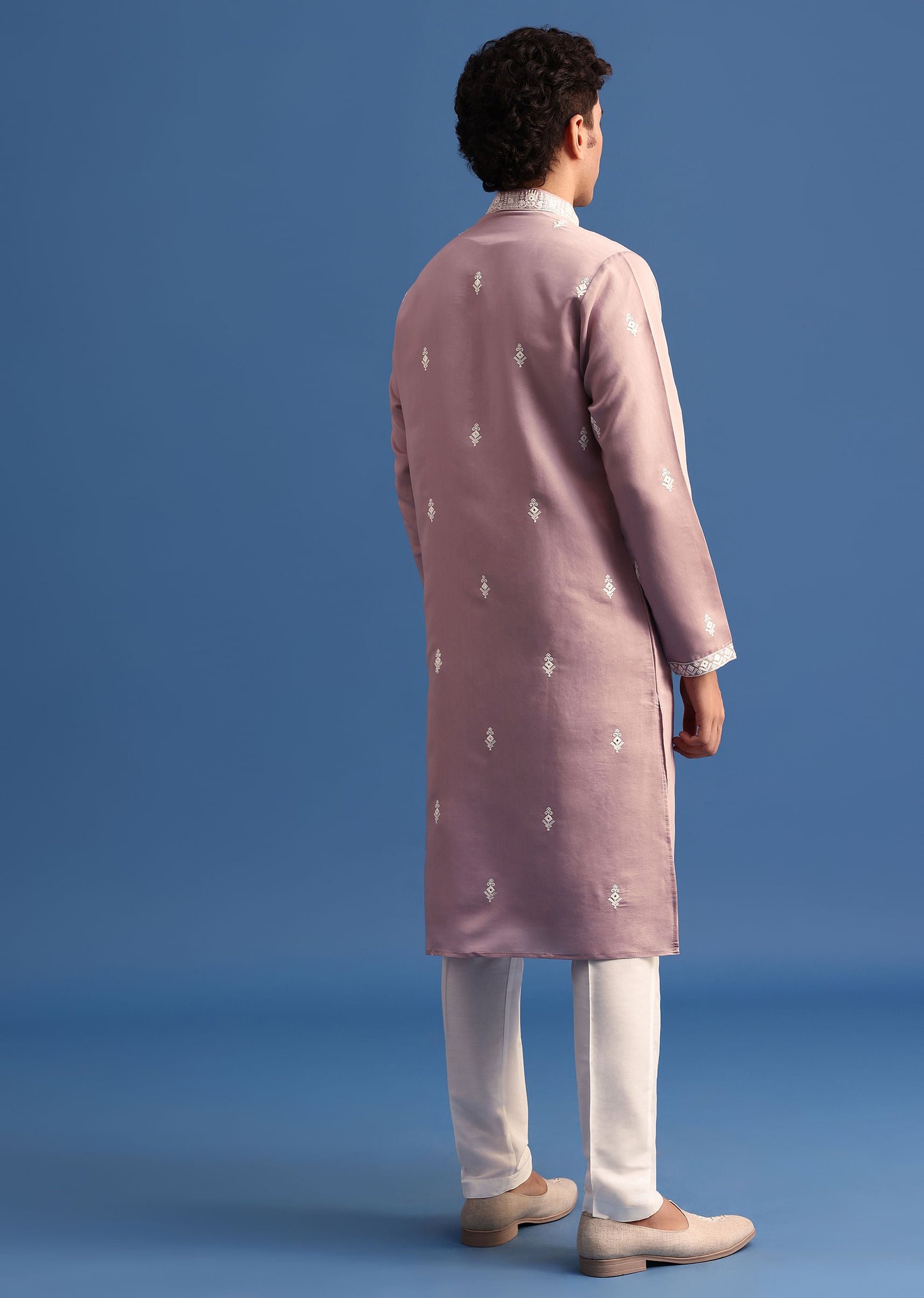 Purple Silk Resham Embroidered Kurta Set - Image 5