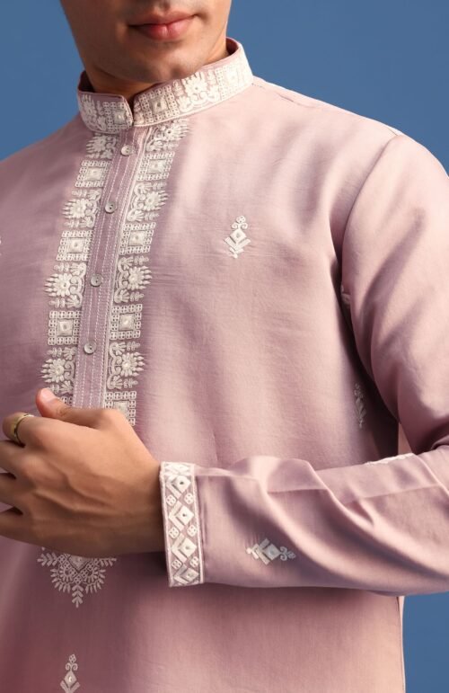 Purple Silk Resham Embroidered Kurta Set