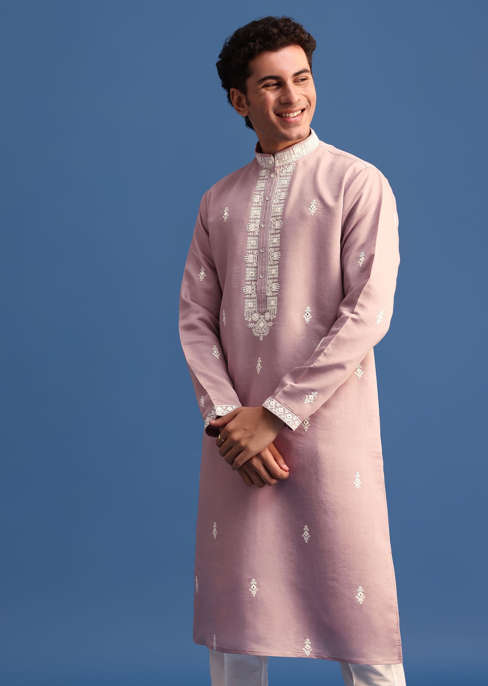 Purple Silk Resham Embroidered Kurta Set - Image 3