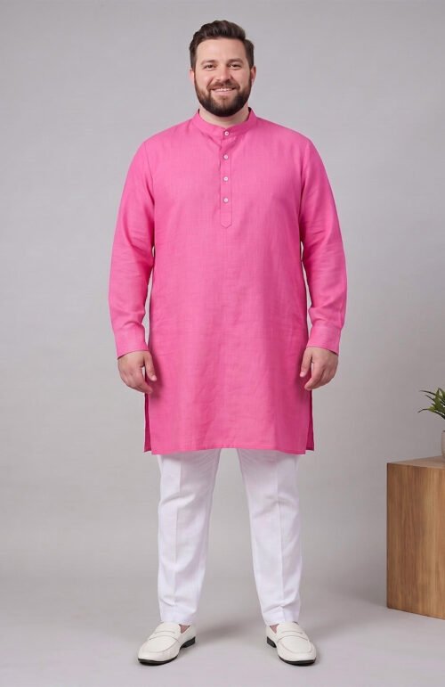 Men Plus Size Utsavon Pink Solid Kurta